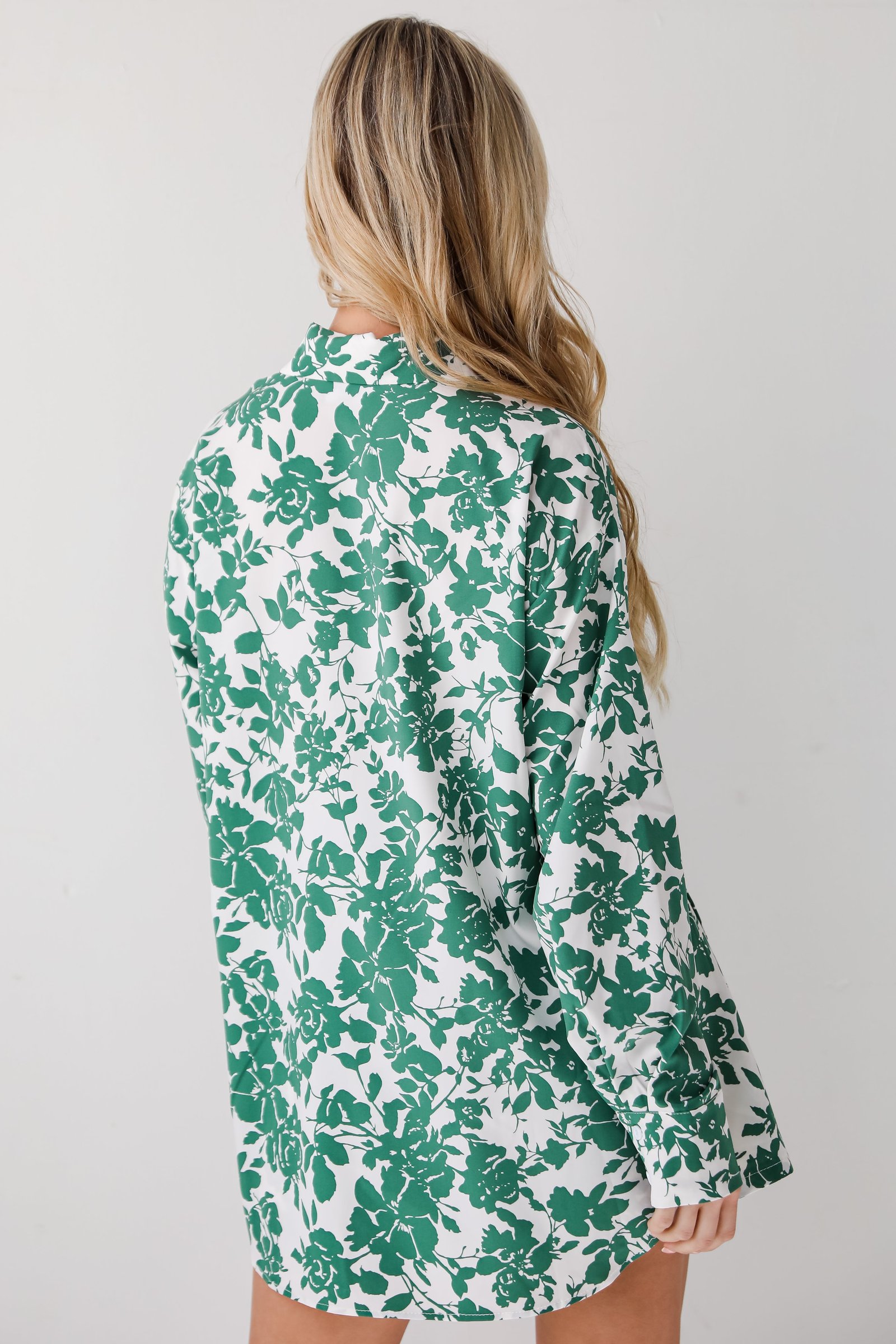 Island Sunsets Green Floral Button-Up Blouse BL5